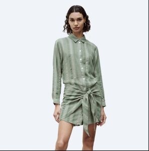 ZARA | Zoe Green Long Sleeved  Tie-Waist Button Up Shirt Dress Size xs